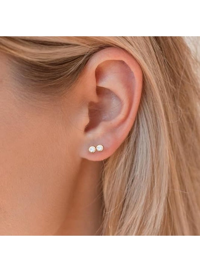 Ucanbe Trendy 14K Gold Plated CZ Flat Back Stud Earrings for Women – Dainty Small Screw Back Cartilage & Tragus Jewelry - Image 3